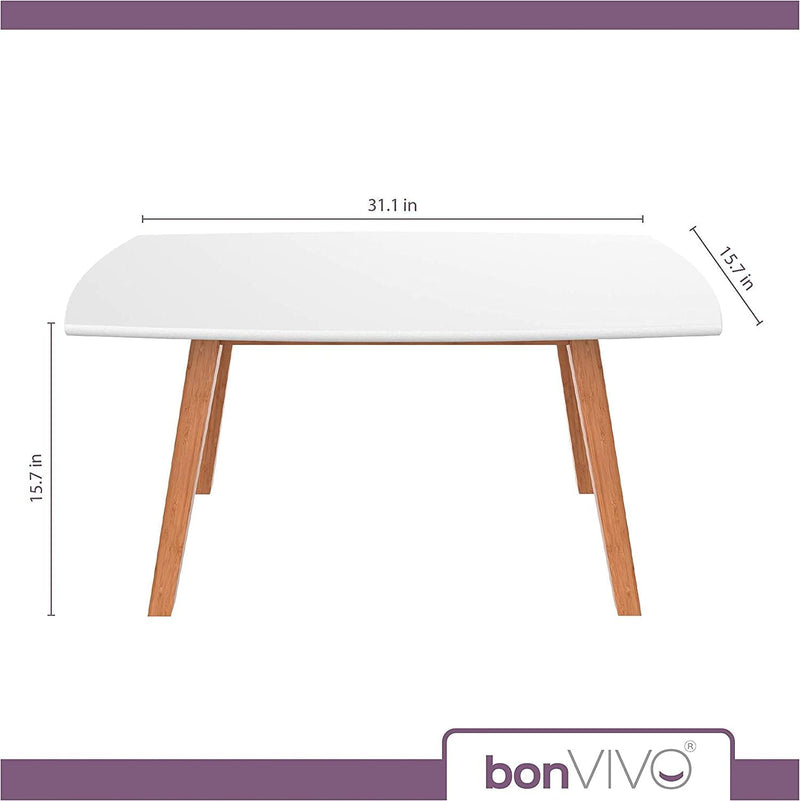 bonVIVO Coffee Table Franz, Designer Coffee Tables for Living Room and Modern Coffee Table That can be Used as Side Table, White and Wooden Coffee Table with Bamboo Frame