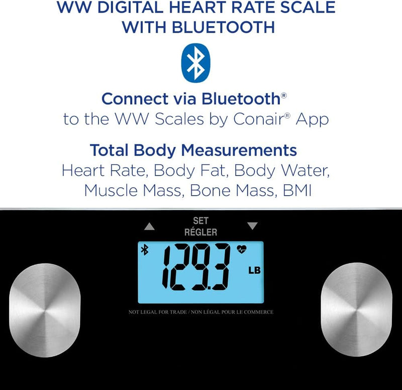 WW Scales by Conair® WW900C Digital Heart Rate, Body Analysis Scale (BIA/BMI) with Bluetooth, 9-User Memory (Refurbished)