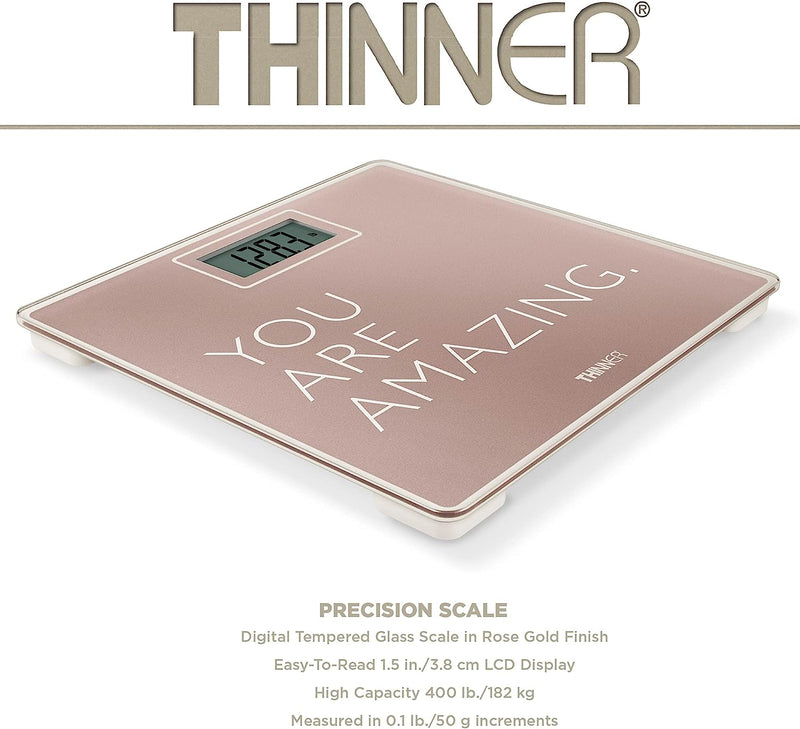 Conair Thinner TH319RGC Digital Inspirational Tempered Glass Scale 200 LB, Extreme Precision and Long Life Battery Included, Rose Gold (Refurbished)