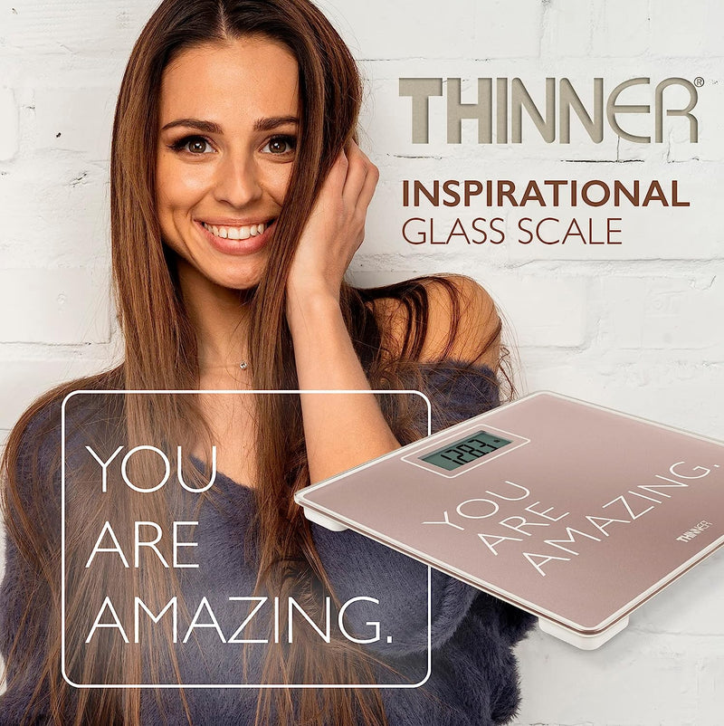 Conair Thinner TH319RGC Digital Inspirational Tempered Glass Scale 200 LB, Extreme Precision and Long Life Battery Included, Rose Gold (Refurbished)