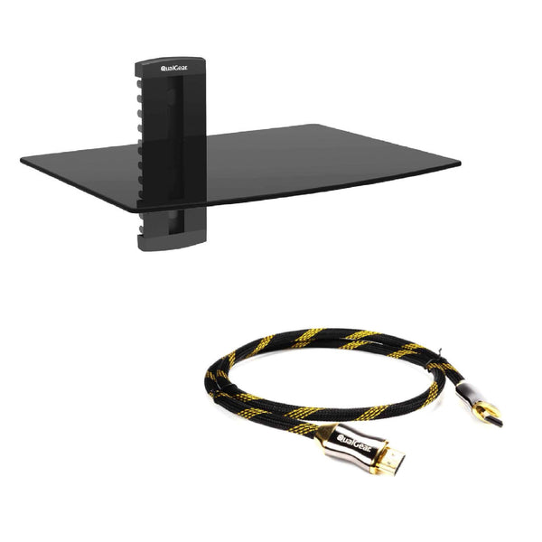 QualGear UL Listed Universal Single Shelf Wall Mount for A/V Components, Black Bundle with 3 Feet HDMI Premium Certified 2.0 cable