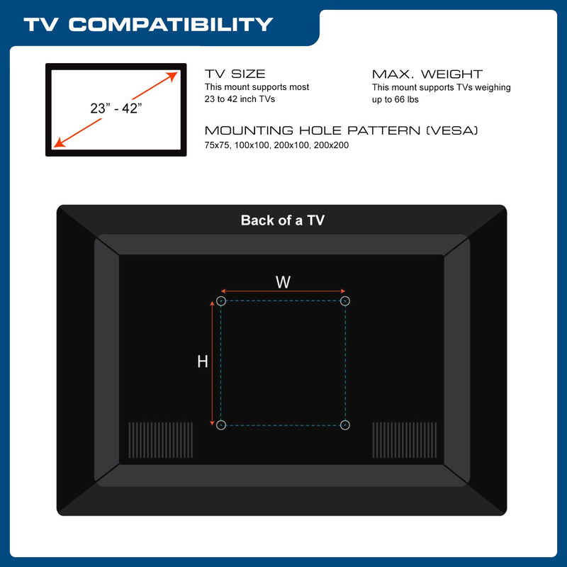QualGear QG-TM-006-BLK 23-Inch to 42-Inch Universal Low Profile Tilting Wall Mount LED TVs, Black with Free 3FT High-Speed HDMI 2.0 Cable