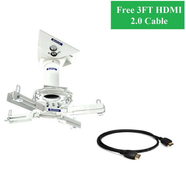 QualGear® Pro-AV QG-KIT-VA-3IN-W 3"-1.5" Vaulted Ceiling Adapter Projector Mount with Free 3FT High-Speed HDMI 2.0 Cable