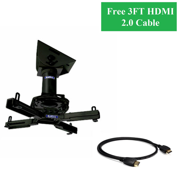 QualGear® Pro-AV QG-KIT-VA-3IN-B 3"-1.5" Vaulted Ceiling Adapte Projector Mount with Free 3FT High-Speed HDMI 2.0 Cable