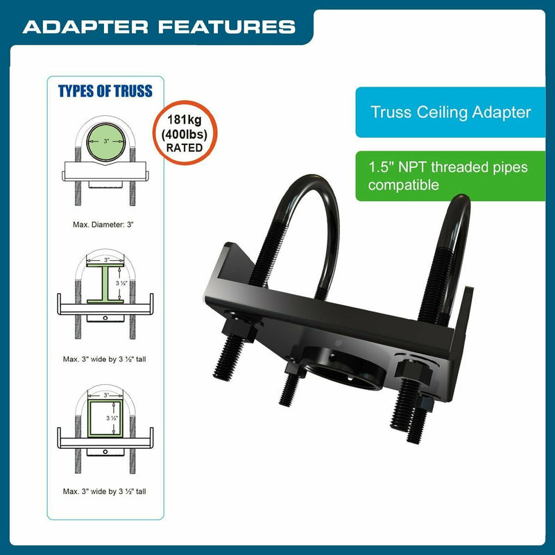 OPEN BOX - QualGear® QG-PRO-PM-TCA-B Pro-AV 1.5" Pipe Truss For Projector Ceiling Adapter