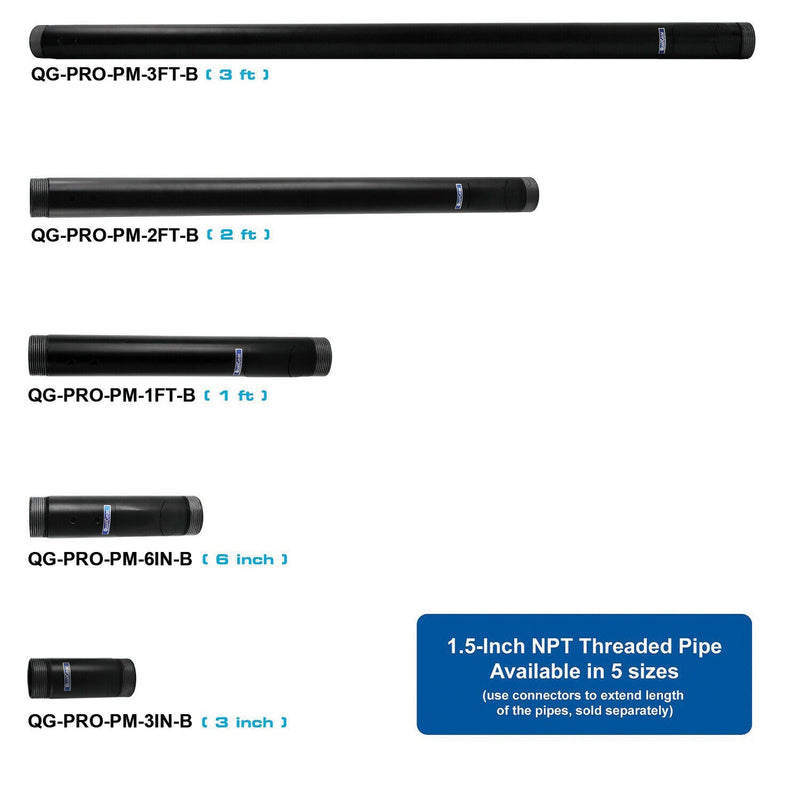 OPEN BOX - QualGear® QG-PRO-PM-3FT-B Pro-AV 1.5" Black Extension Mounts Ceiling Adapters