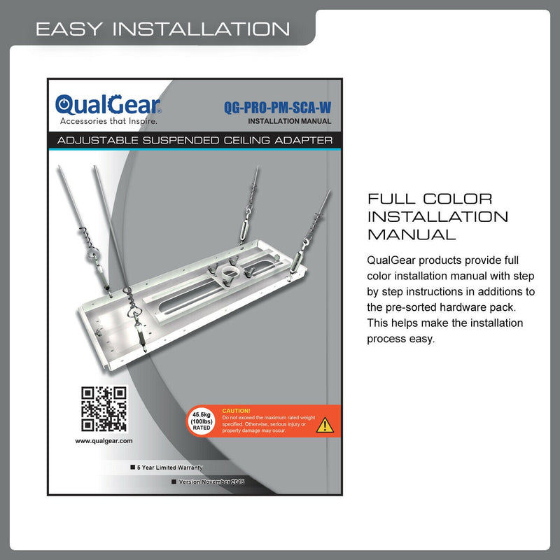 OPEN BOX - QualGear® QG-PRO-PM-SCA-W Pro-AV 1.5" Suspended For Adjustable Ceiling Adapter