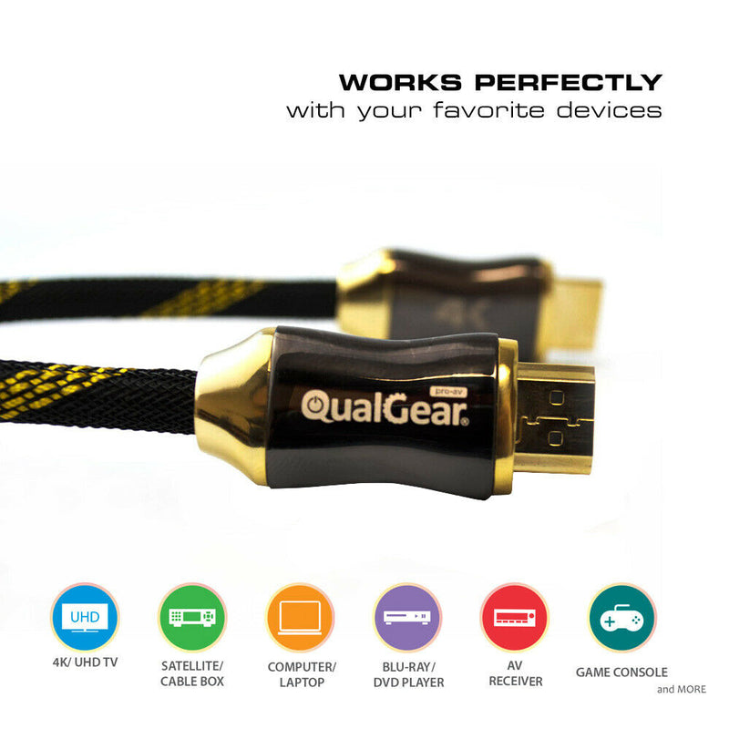 OPEN BOX - QualGear® 6 Feet High Speed HDMI Premium Certified 2.0b cable with 24K Gold Plated Contacts, Supports 4K Ultra HD, 3D, 18Gbps, Audio Return Channel,100% OFC Copper, Ethernet (QG-PCBL-HD20-6FT)