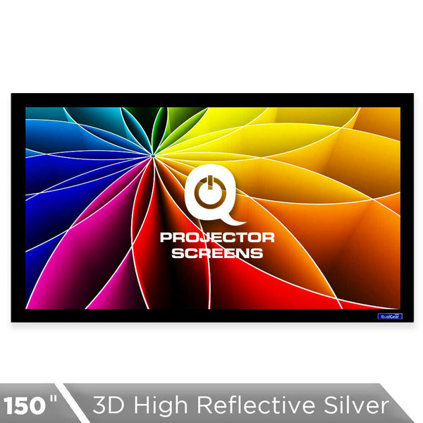 OPEN BOX - QualGear® QG-PS-FF6-169-150-S 16:9 Fixed Frame Projector Screen, 150-Inch 3D High Reflective Silver 2.5 Gain