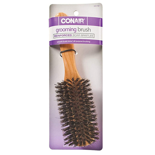 Conair 95116C Grooming Hair Brush, Reinforced Boar Bristles, Wooden