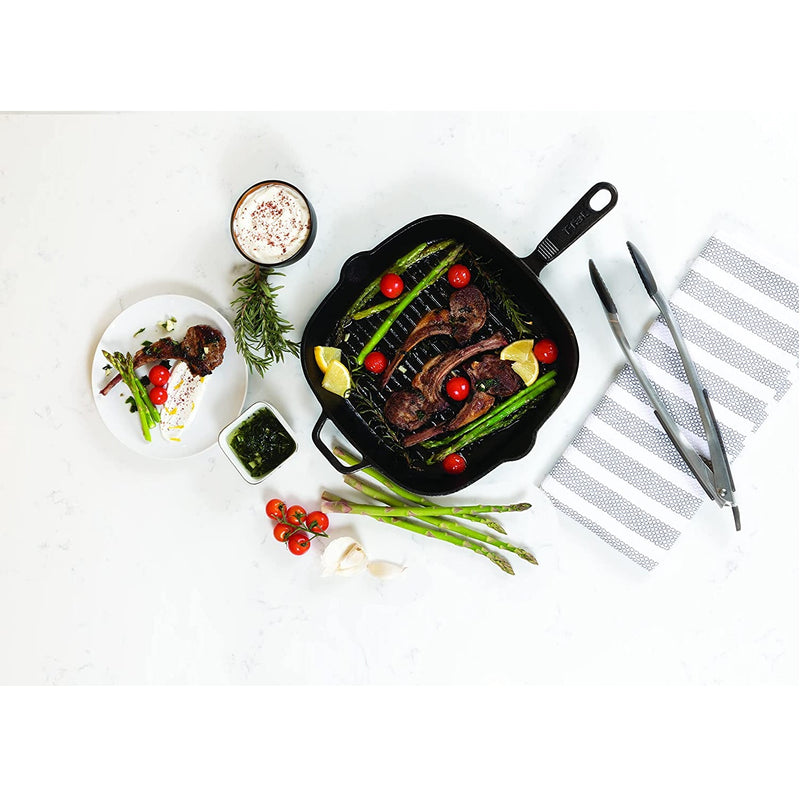 T-fal E2264074 Black 26cm Cast Iron Grill Pan with Helper Handle