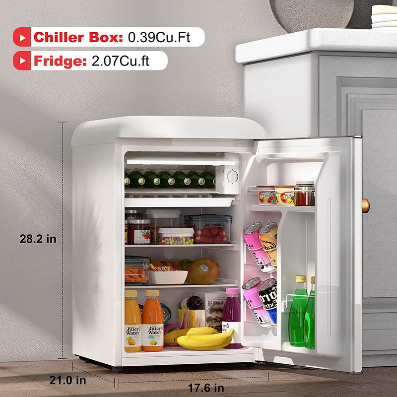 Galanz 2.5 cu. ft. White Mini Retro Refrigerator with Rose Gold Handle GLR25 Fridge (Open Box 90 Days Warranty from Salecanada)