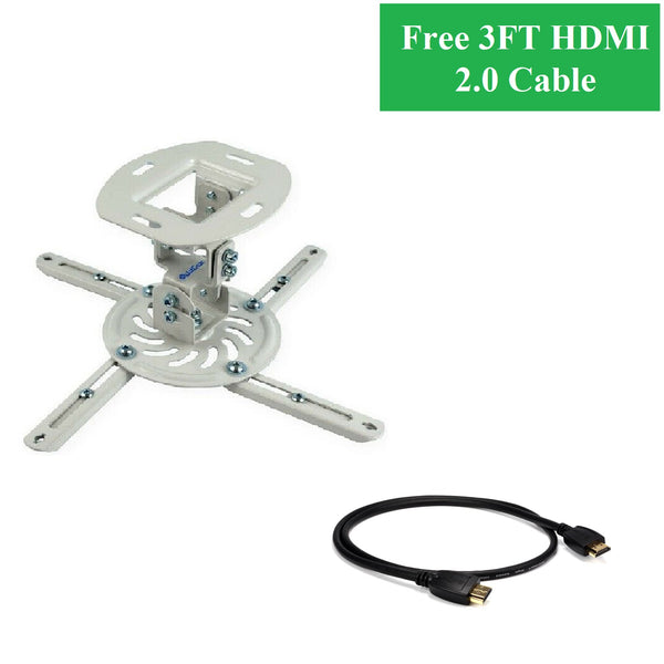 QualGear® QG-PM-002-WHT-S High Quality Easy Installatio Projector Ceiling Mount with Free 3FT High-Speed HDMI 2.0 Cable