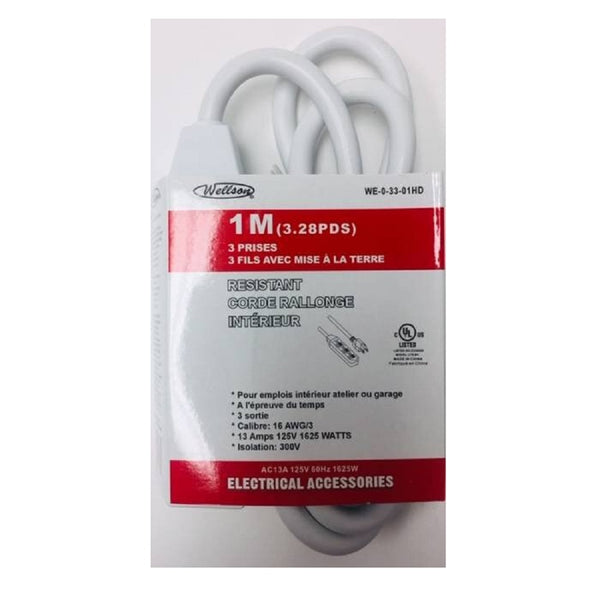 Wellson 1m Electrical Extension Cord In 3 Pronge With 3 Outlet For Indoor (Cul)