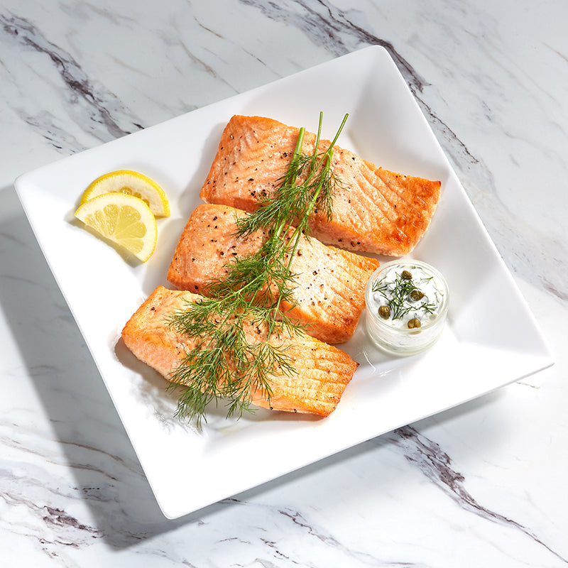 Air Fryer Salmon with Yogurt Lemon Caper Sauce