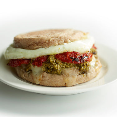Pesto with Sun-dried Tomato, Mozzarella and Egg Breakfast Sandwich