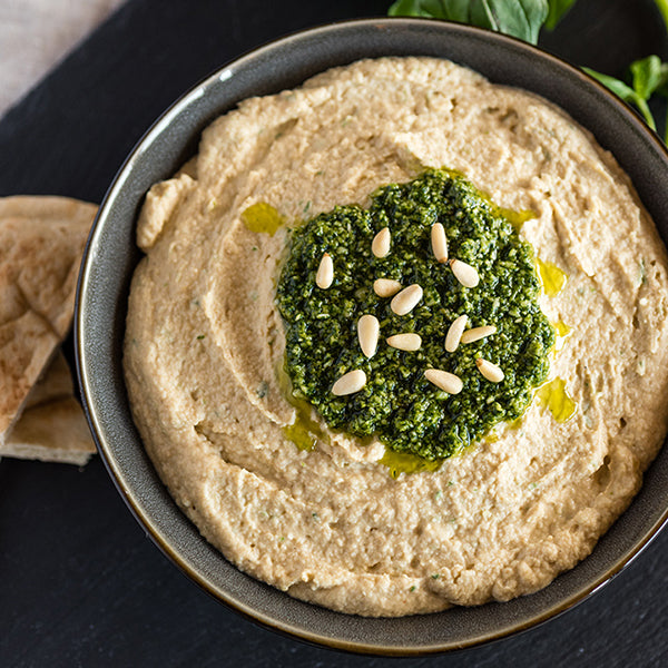 Homemade Hummus with Fresh Pesto