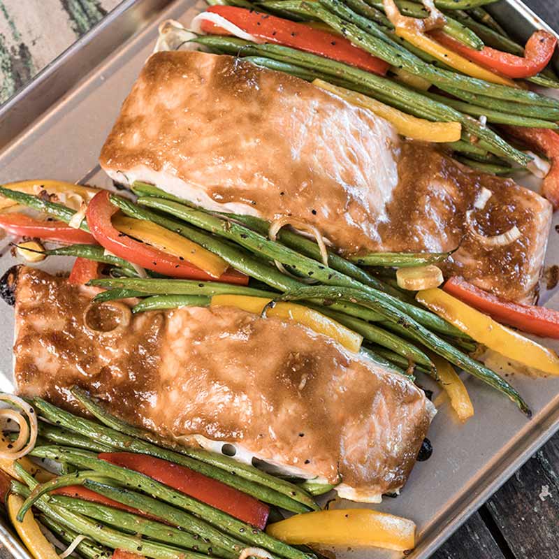 Dijon Salmon with Green Beans Sheet Pan Supper