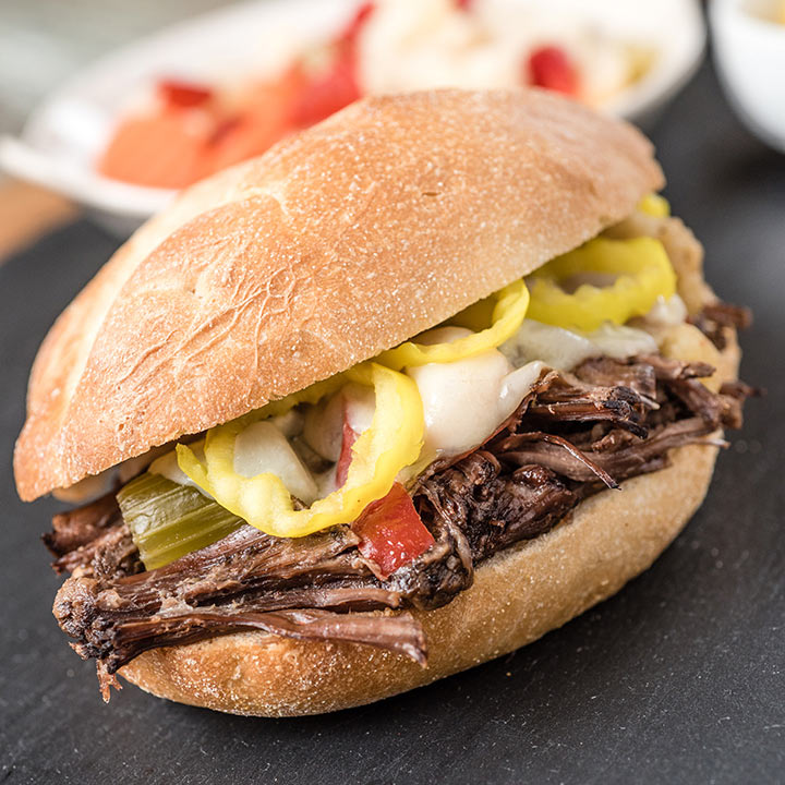 Slow Cooker Italian Roast Beef Sandwiches