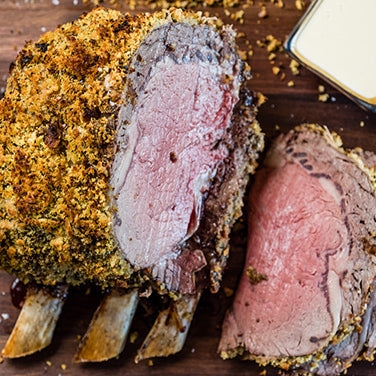 Herb-Crusted Rib Roast with Mustard Cream Sauce