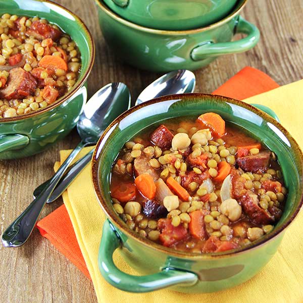 Slow Cooker Chicken Chorizo, Lentil & Bean Soup