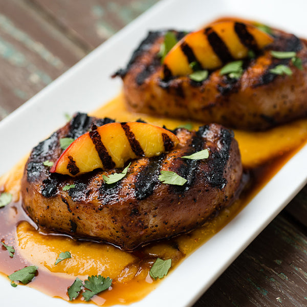 Smoky Grilled Pork Chops with Curried Ginger Nectarine Sauce