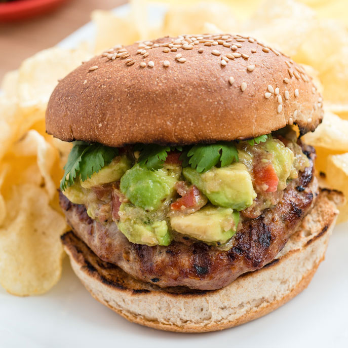 Spicy Turkey Burgers with Avocado and Shallot Relish