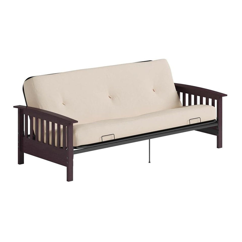 DHP Darrien Full Size Espresso Wood Arm Futon Frame with 6" Mattress , Brown