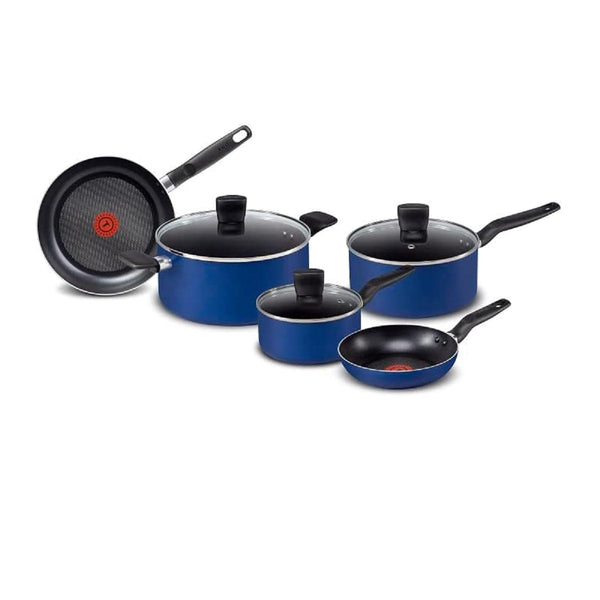 BRAND NEW T-fal B455S875 Essential 8 Piece Pots and Pans Non-Stick Cookware Set (Blue)
