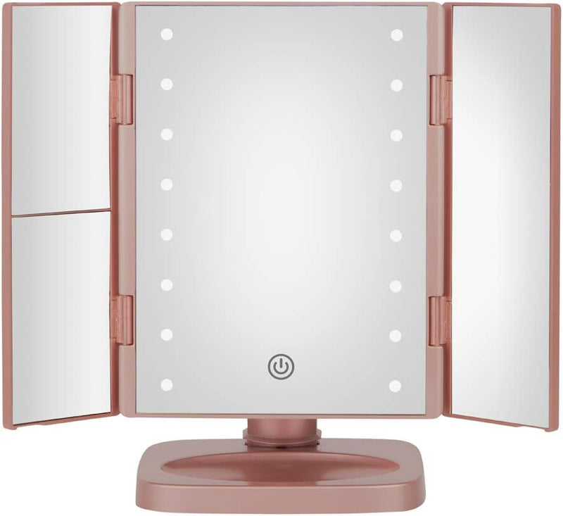 True Glow by Conair TGBE90C Trifold Led Lighted Makeup Mirror in Rose Gold, 0.379 Pounds (Refurbished)