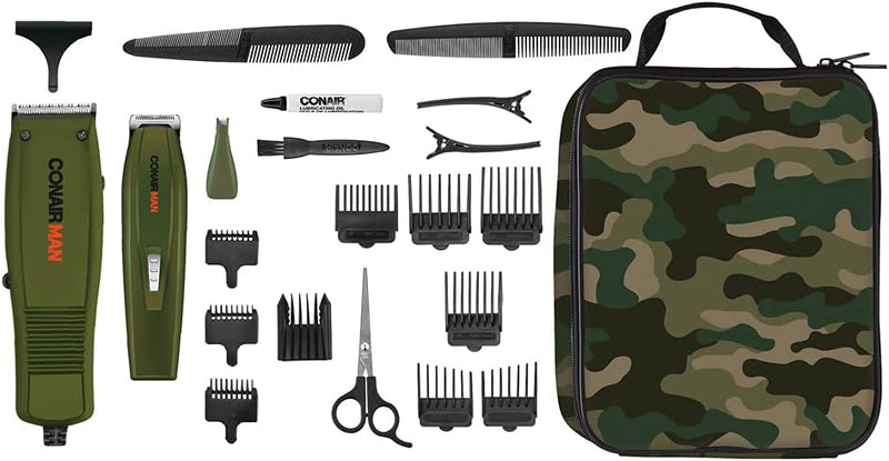 Conair Man HCT94C 3-in-1 Combo 22-Pc Home Haircutting Kit W/Camo Pouch, 1 Count (Refurbished)