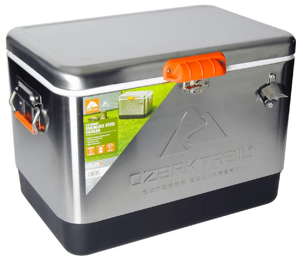 BRAND NEW Ozark Trail 85 Can Stainless Steel Ice Chest Cooler with Bottle Opener Ice cooler, Beverage Cooler (54 Quarts/51 Liters)