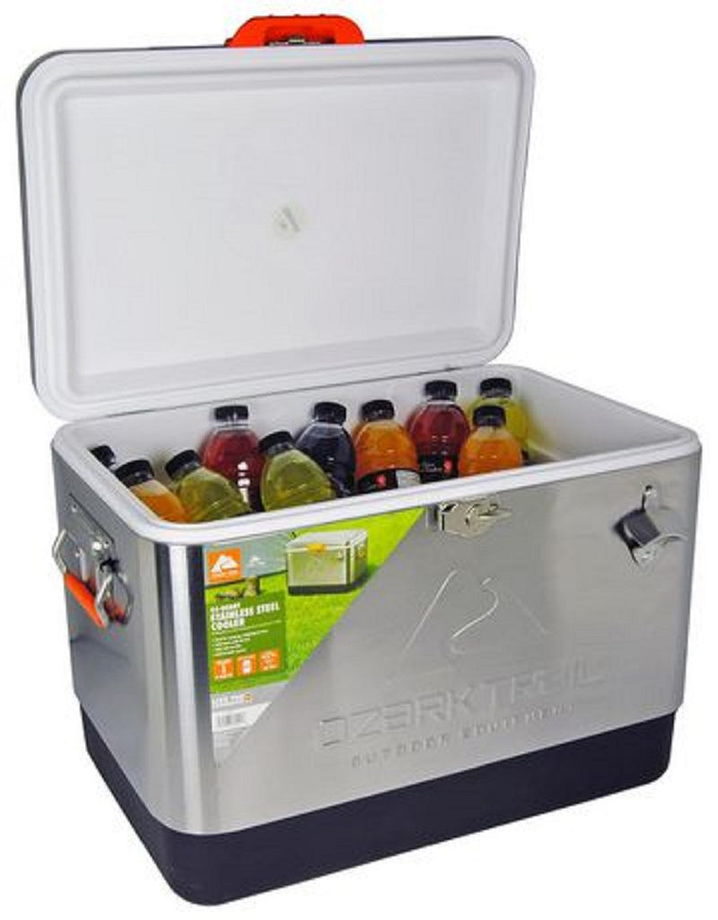 Ozark Trail 85 Can Stainless Steel Ice Chest Cooler with Bottle Opener Ice cooler, Beverage Cooler (54 Quarts/51 Liters)