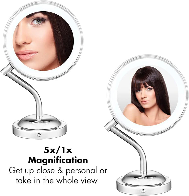 True Glow by Conair LED Lighted Makeup Mirror, 5x/1x Magnification, TGBE4CHRMC Chrome