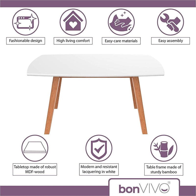 bonVIVO Coffee Table Franz, Designer Coffee Tables for Living Room and Modern Coffee Table That can be Used as Side Table, White and Wooden Coffee Table with Bamboo Frame