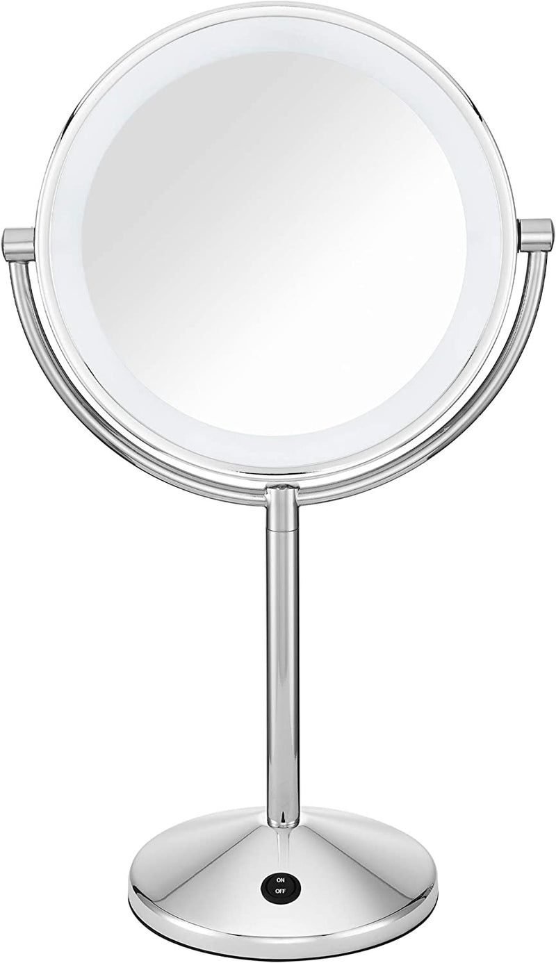 Conair Double-Sided Battery Operated Lighted Makeup Mirror - Lighted Vanity Makeup Mirror, LED Lighting, 1x / 10x Magnification, Polished Chrome Finish