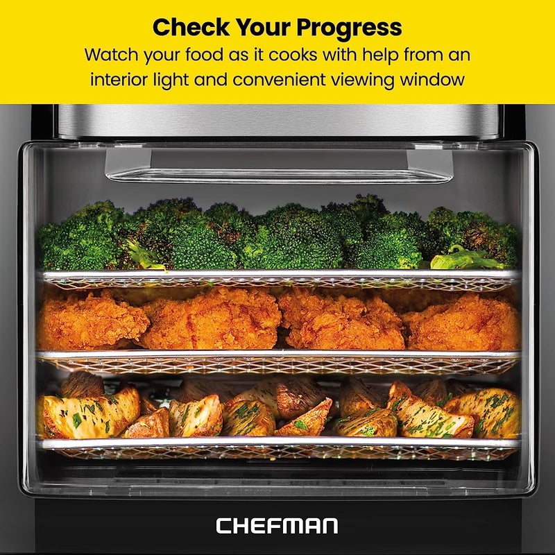 Chefman Multifunctional Digital Air Fryer+ Rotisserie, Dehydrator, Convection Oven, 17 Touch Screen Presets Fry, Roast, Dehydrate & Bake, Auto Shutoff, Accessories Included, XL 10L Family Size, Black (OPEN BOX-NEW)