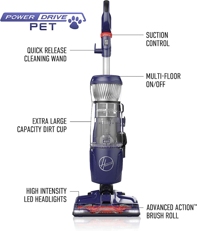 Hoover UH74210PC Power Drive Pet Bagless Upright Vacuum, Purple (Open Box- "Good As New" Blemished Packaging)