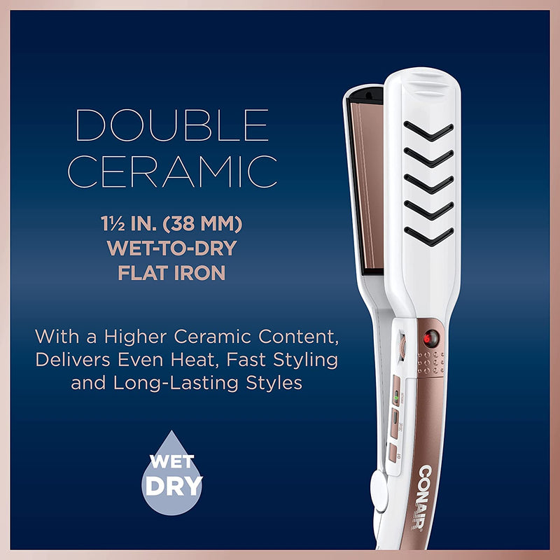 Conair CS26GNC Double Ceramic 1½” Wet To Dry Technology Flat Iron For All Hair Types (Refurbished)