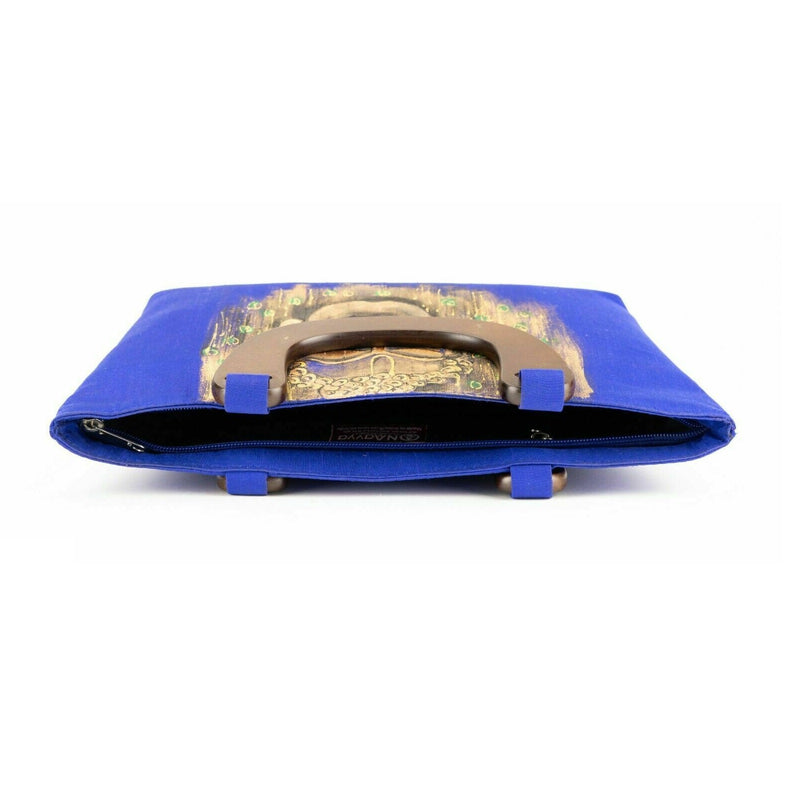 Artisan Handmade Buddha Painted Royal Blue Wooden Handle Handbag