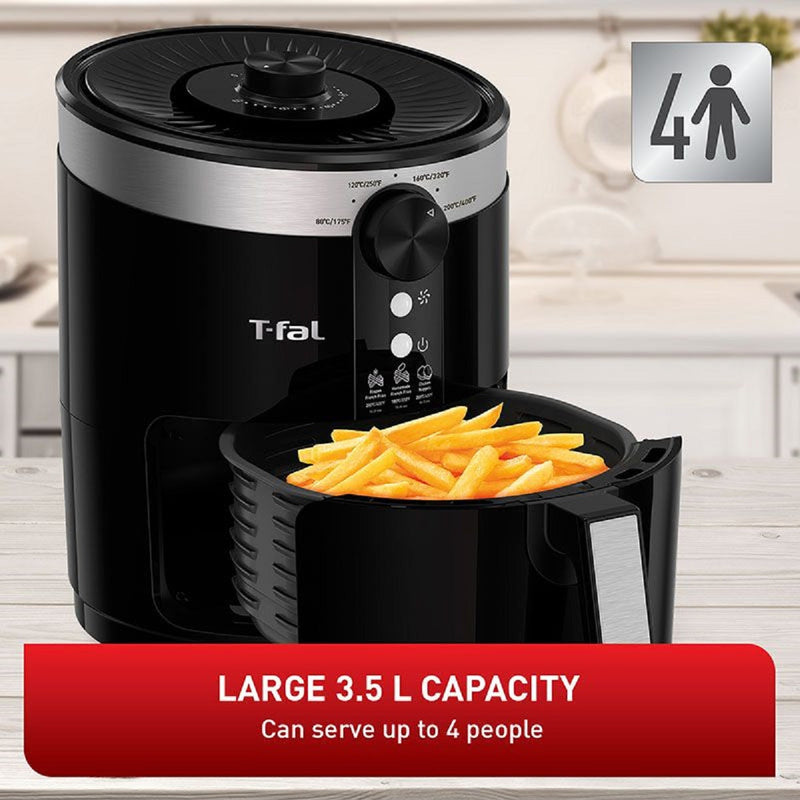 T-Fal Air Fryer, Friteuse, Easy Fry, Low Fat, Nonstick Basket, 3.69Qt/3.5L, Black (Refurbished) with French Fry Cutter