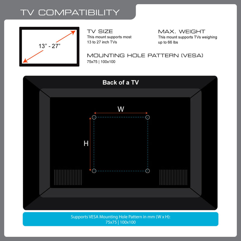OPEN BOX - QualGear QG-TM-007-BLK 13-Inch to 27-Inch Universal Low Profile Full Motion TV Wall Mount LED TVs, Black