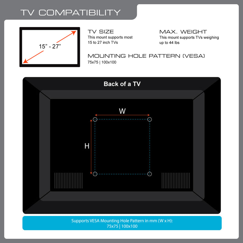 QualGear® QG-TM-022-BLK Articulating TV Wall Mount 15-27 Inch, Black