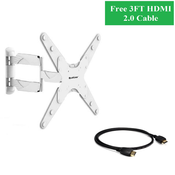 QualGear QG-TM-004-WHT 23-Inch to 55-Inch Premium Quality Contemporary Style Ultra Low Profile Full Motion TV Wall Mount LED TVs, White [UL Listed] with Free 3FT High-Speed HDMI 2.0 Cable