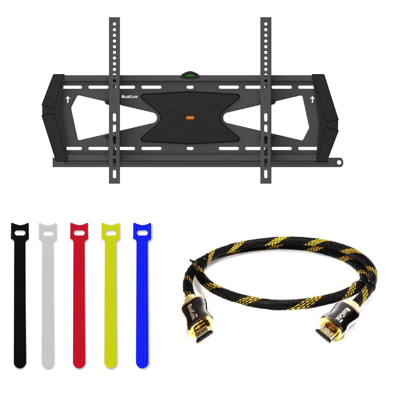 QualGear Heavy Duty Tilting TV Wall Mount for 37"-70" Flat Panel and Curved TVs, Black [UL Listed] Bundle with 3 Feet HDMI Premium Certified 2.0 cable and 5 Pcs Self-Gripping Cable Ties