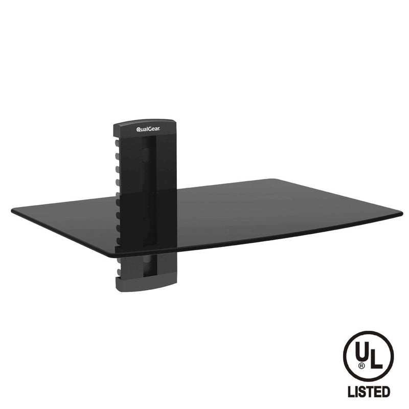 QualGear UL Listed Universal Single Shelf Wall Mount for A/V Components, Black Bundle with 3 Feet HDMI Premium Certified 2.0 cable