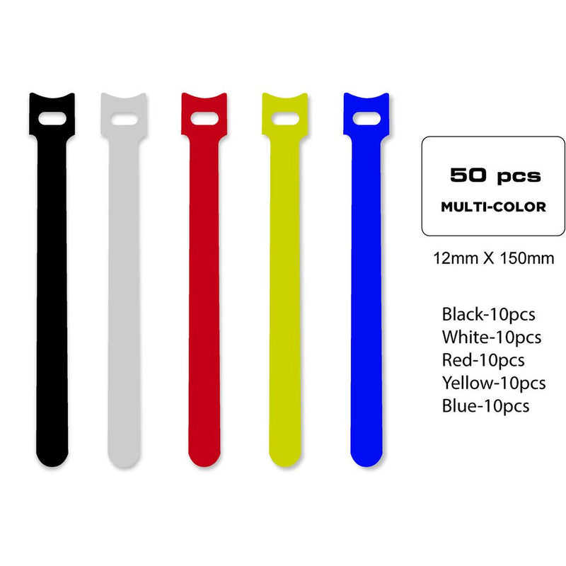 OPEN BOX - QualGear VT1-MC-50-P Self-Gripping cable ties, 1/2 x 6 Inches, Assorted, 50 Ties in Poly Bag Style