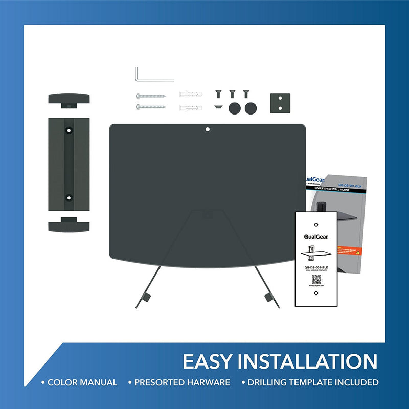 OPEN BOX- QualGear® UL Listed Universal Single Shelf Wall Mount for A/V Components, Black (QG-DB-001-BLK)