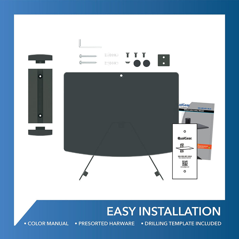 QualGear UL Listed Universal Single Shelf Wall Mount for A/V Components, Black Bundle with 3 Feet HDMI Premium Certified 2.0 cable