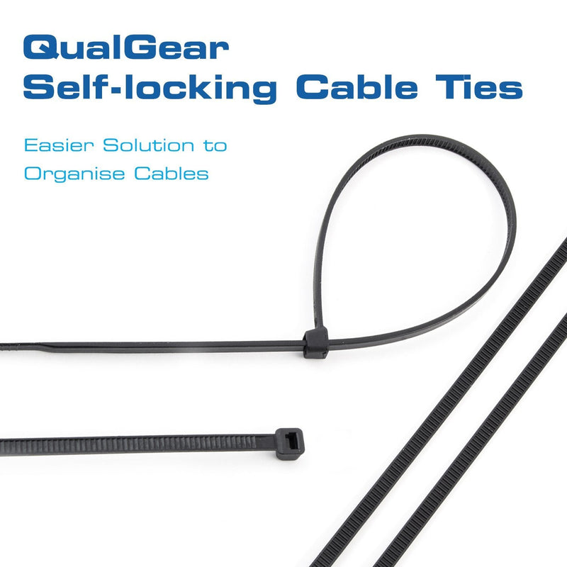 OPEN BOX- QualGear CT5-B-100-P Self-Locking Cable Ties, 8-Inch, Black 100/Poly Bag